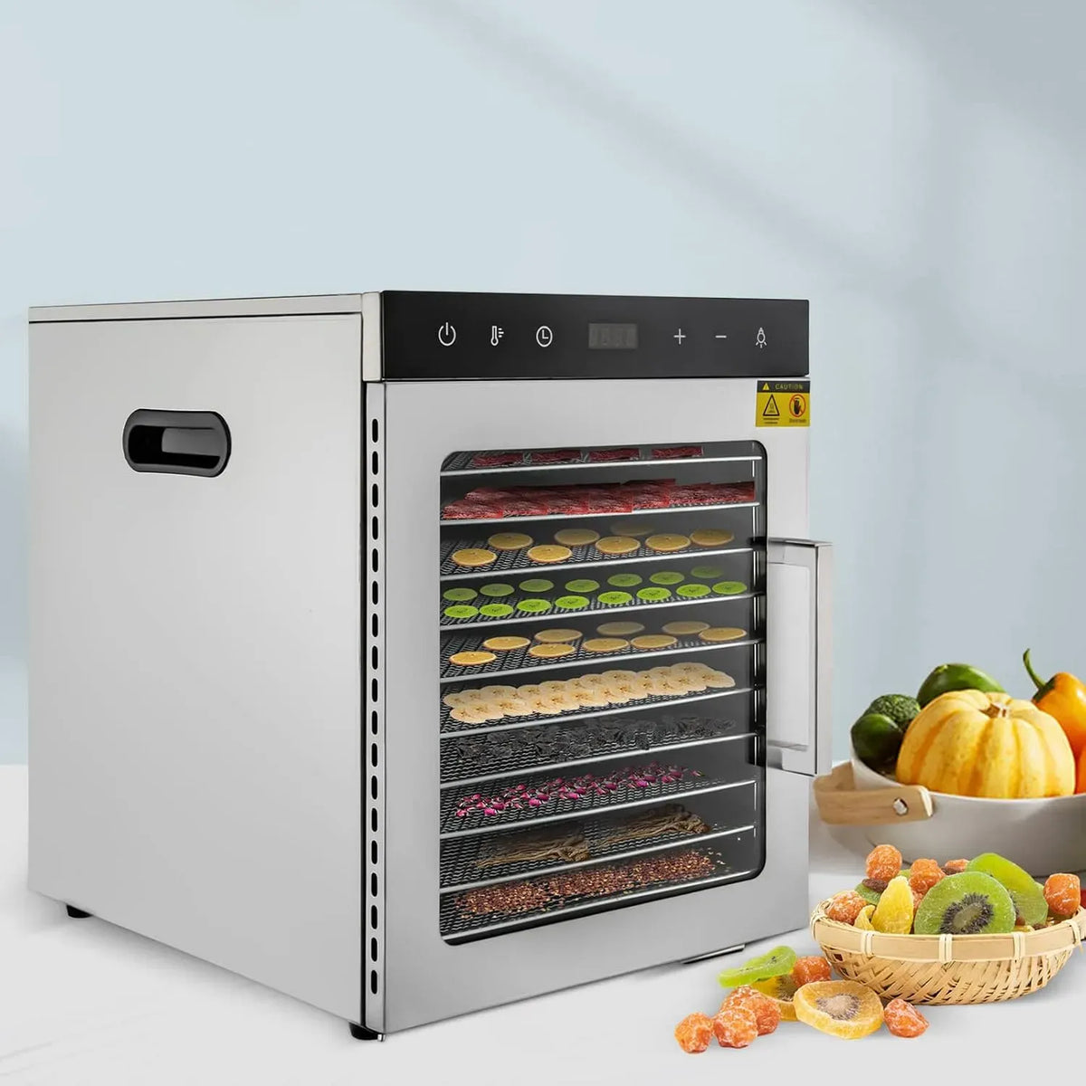 W 10 déshydrateur pour fruits et légumes, déshydrateur alimentaire avec contrôle de la température et éclairage LED intégré, 800 étages en acier